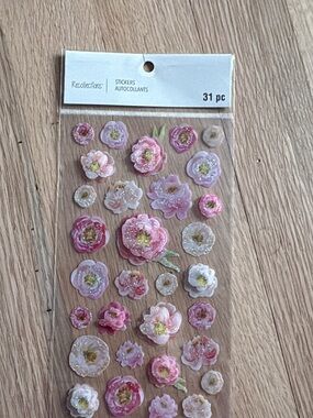 Recollections Pink and Cream Floral Glitter Sticker Sheet - 31pc
